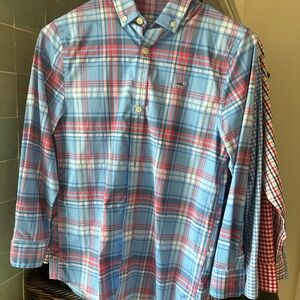 Vineyard Vines Boys Performance Blue and Red Plaid Shirt, Small 8/10